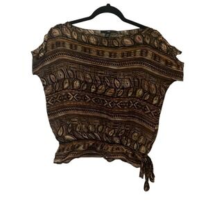 H&M short sleeve brown geometric print Sheer Top bohemian size 8